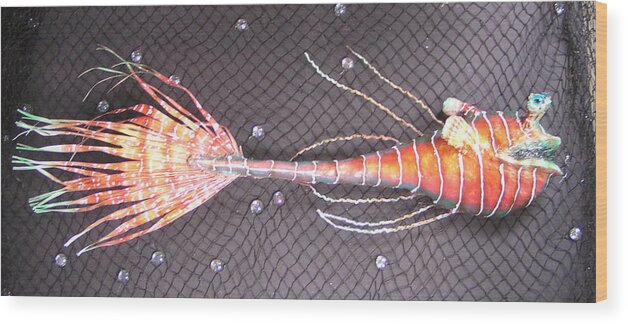 Palm Fish Wood Print featuring the mixed media Lenny the Lipster fish by Dan Townsend
