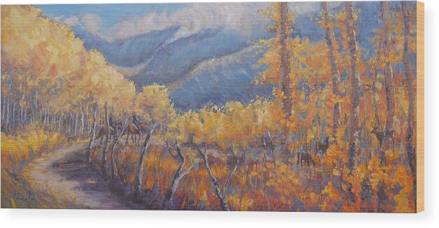 Oil On Panel Wood Print featuring the painting San Juan Mountain Gold by Gina Grundemann