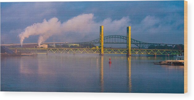 New England Wood Print featuring the photograph Sarah Long Bridge at Dawn by Thomas Lavoie