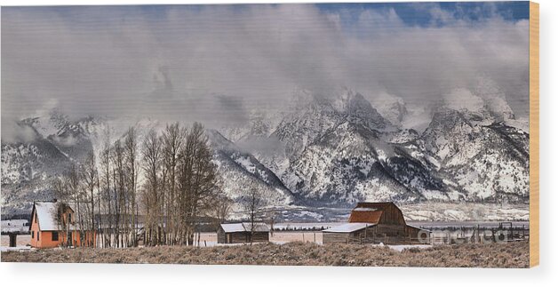 Mormon Row Wood Print featuring the photograph Teton Mormon Row Panorama by Adam Jewell