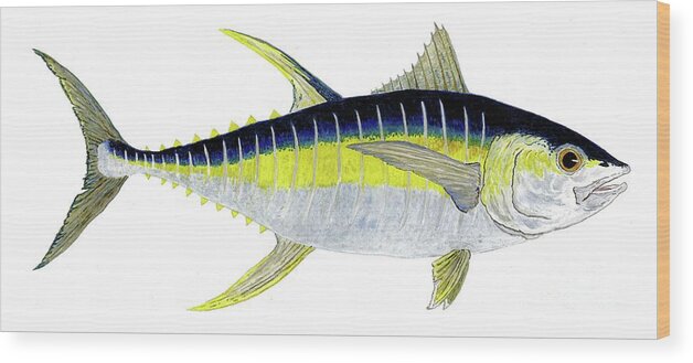 Tuna Wood Print featuring the painting Yellowfin Tuna by Thom Glace
