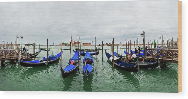 Shadow Wood Print featuring the photograph Venice Gondolas With San Giorgio #1 by Thenewframe Studios