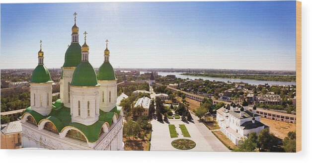 Panoramic Wood Print featuring the photograph Panoramic View Of Astrakhan City, Russia by Mordolff