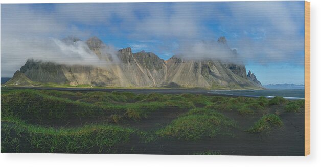 Iceland Wood Print featuring the photograph Vestrahorn Panorama by Amanda Jones