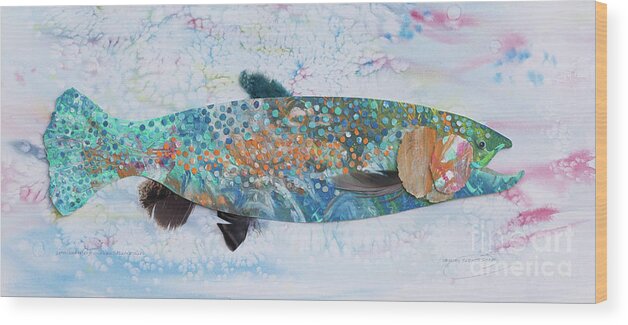 Fish Wood Print featuring the mixed media Catch and Release Rainbow @ the Missouri by Shirley Robinett