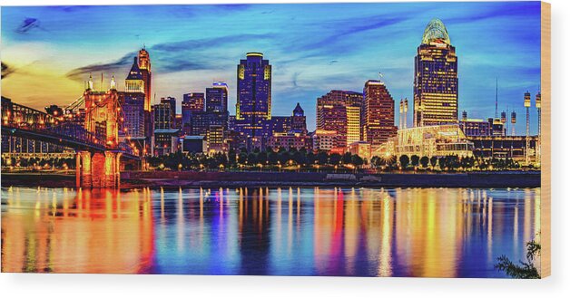 Cincinnati Skyline Wood Print featuring the photograph Cincinnati City Skyline Panorama Over The Ohio River by Gregory Ballos