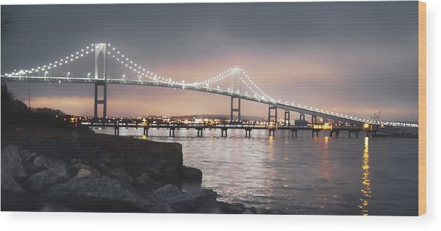 Newport Bridge Wood Print featuring the photograph Evening Skies by Christina McGoran