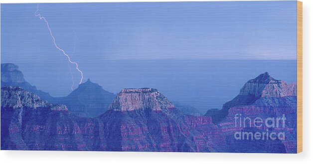 Dave Welling Wood Print featuring the photograph Panorama Lightning Strike North Rim Grand Canyon Np Ar by Dave Welling