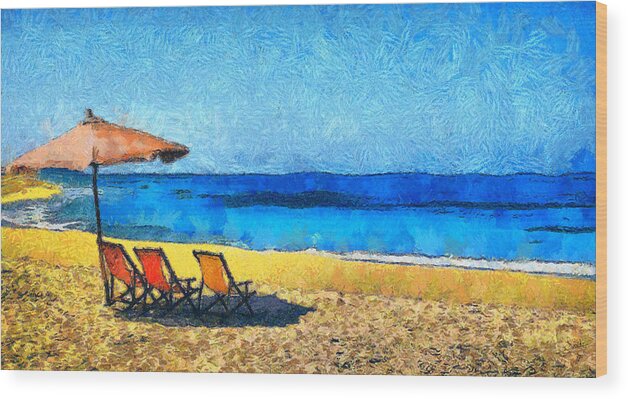 Rossidis Wood Print featuring the painting The beach by George Rossidis