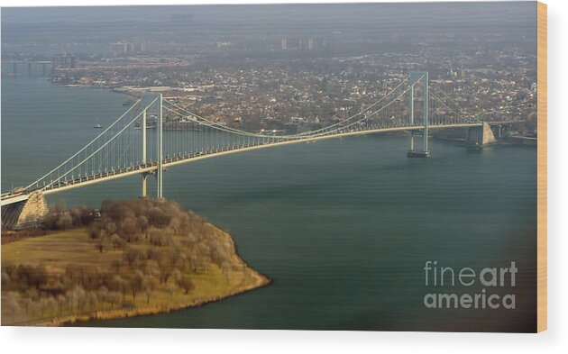 Travel Wood Print featuring the photograph Bronx Whitestone Bridge Aerial Photo in New York City by David Oppenheimer