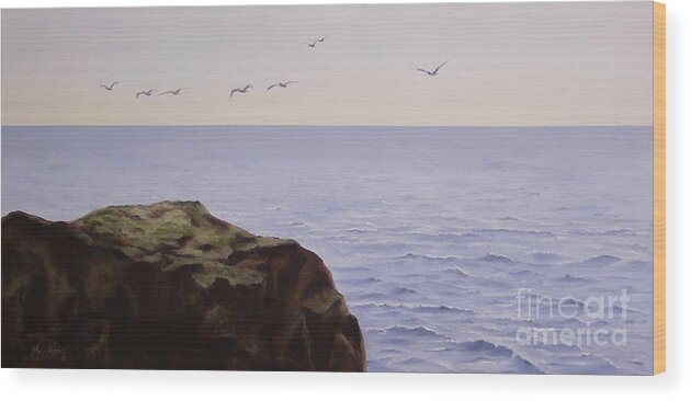 Ocean Wood Print featuring the painting Pacific Flight by Mary Rogers