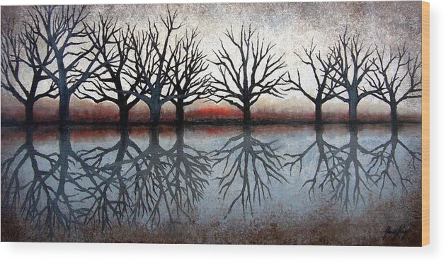 Tree Wood Print featuring the painting Reflecting Trees by Janet King