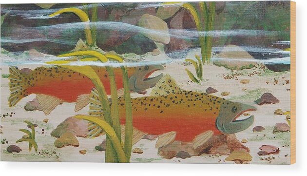 Print Wood Print featuring the painting Salmon by Katherine Young-Beck