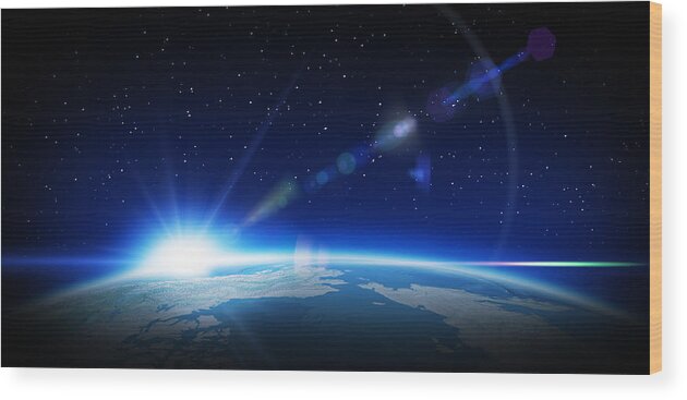 Dawn Wood Print featuring the photograph Sunrise in space #2 by Loops7