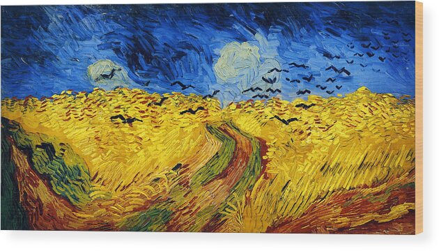 Vincent Van Gogh Wood Print featuring the painting Wheatfield with Crows #14 by Celestial Images
