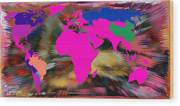 Augusta Stylianou Wood Print featuring the digital art World Map and Human Life #1 by Augusta Stylianou