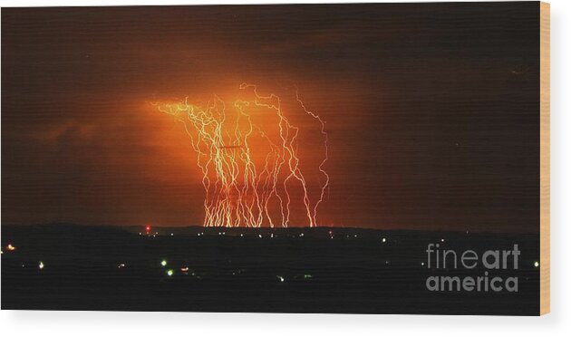 Michael Tidwell Photography Wood Print featuring the photograph Amazing Lightning Cluster by Michael Tidwell