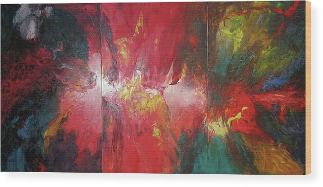 Oil Knifed Onto Canvas Wood Print featuring the painting Bayley - Exploding Star Nebuli by Carrie Maurer