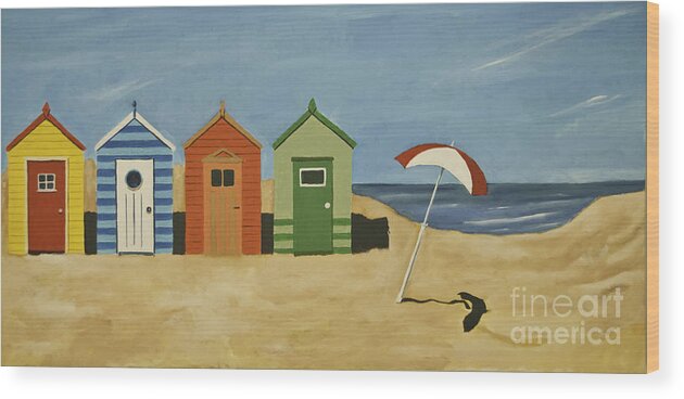 Beach Huts Wood Print featuring the painting Beach Huts by James Lavott