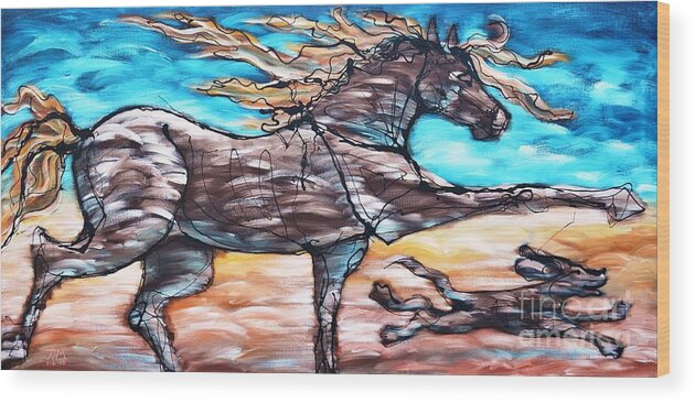 Horse Wood Print featuring the painting BHound to Get There by Jonelle T McCoy