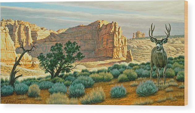 Wildlife Wood Print featuring the painting Canyon Country Buck by Paul Krapf