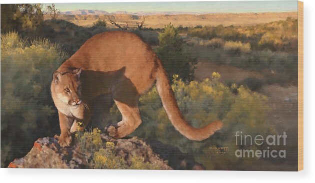 Cat Wood Print featuring the painting Cat Stretch by Robert Corsetti