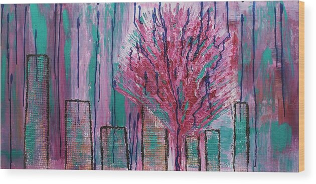 Tree Wood Print featuring the painting City Pear Tree by Nan Bilden