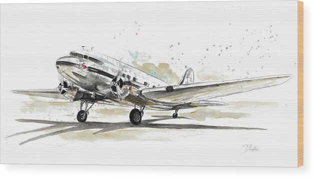 Airplane Wood Print featuring the painting Dc3 Airplane by Patricia Pinto