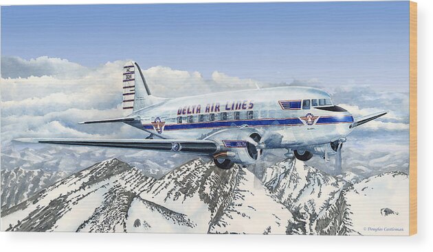 Aviation Wood Print featuring the painting Delta DC3 by Douglas Castleman