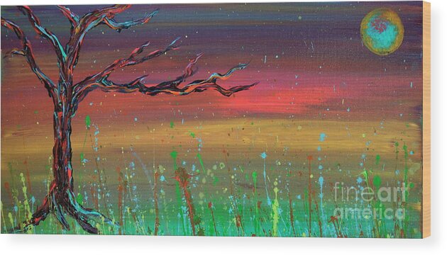 Tree Wood Print featuring the painting Fairy Moon by Jacqueline Athmann