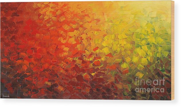 Abstract Landscape Wood Print featuring the painting Fire Born Moods by Tatiana Iliina