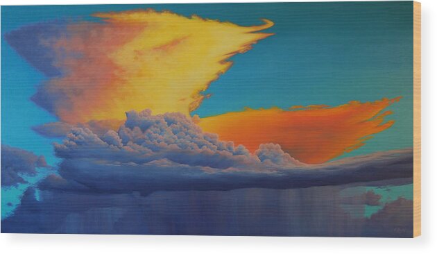 Cloud Wood Print featuring the painting Fire In The Sky by Cheryl Fecht