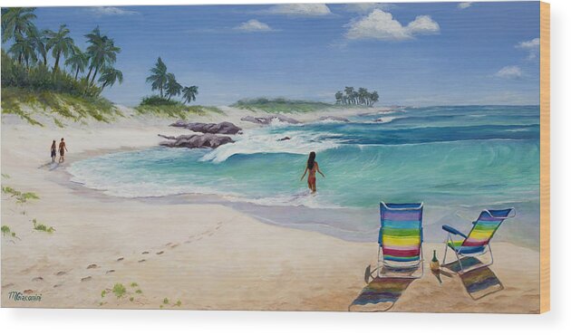 Hawaii Wood Print featuring the painting Group Therapy by Mary Giacomini