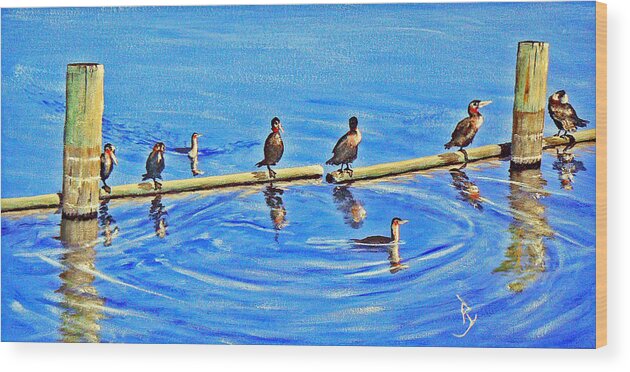 Nature Wood Print featuring the painting Harbor Patrol by Ray Nutaitis