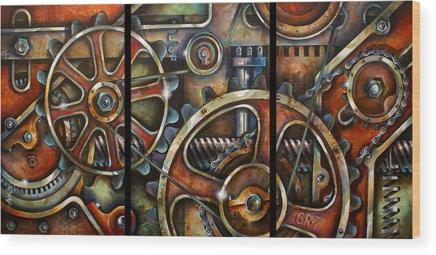 Mechanical Wood Print featuring the painting Harmony 7 by Michael Lang