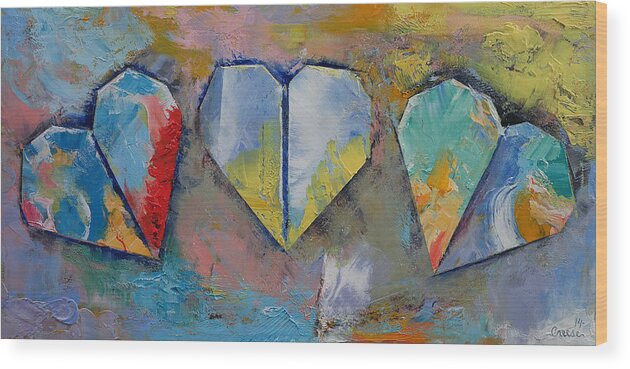 Abstract Art Wood Print featuring the painting Hearts by Michael Creese