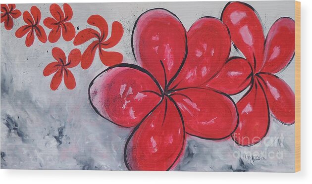 Flowers Wood Print featuring the painting I Am Red by Lyn Olsen