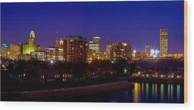 Cityscape Wood Print featuring the photograph Late Summer Night In Buffalo by Don Nieman