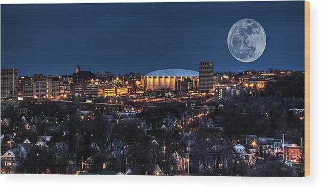 Carrier Dome Wood Print featuring the photograph Moon Over the Carrier Dome by Everet Regal