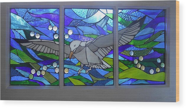 Mosaic Wood Print featuring the glass art Mosaic Stained Glass - Free as a Bird by Catherine Van Der Woerd