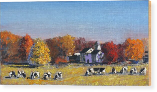 Cow Paintings Wood Print featuring the painting New England Charm by David Zimmerman