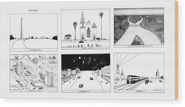 78554 Sst Saul Steinberg (cartoon Spread Wood Print featuring the drawing New Yorker January 16th, 1978 by Saul Steinberg