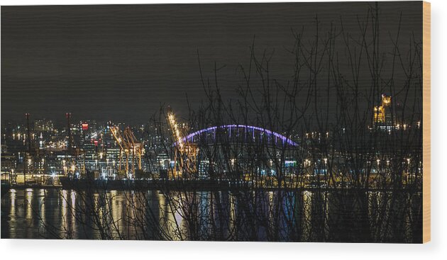 Twilight Wood Print featuring the photograph Night Reflections of CenturyLink Field by E Faithe Lester