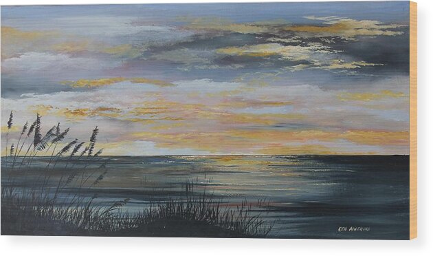 Sea Wood Print featuring the painting Ocean Sunset by Ken Ahlering