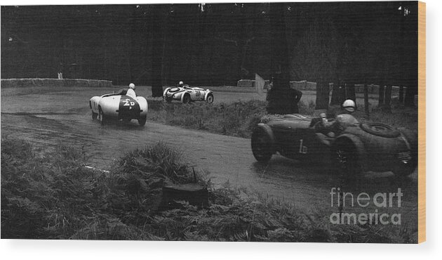 Phil Hill Wood Print featuring the photograph Phil Hill and Bill Pollack at Pebble Beach Road Races in 1955 by Robert K Blaisdell