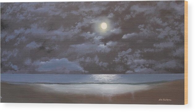 Moon Wood Print featuring the painting Quiet Moon by Ken Ahlering