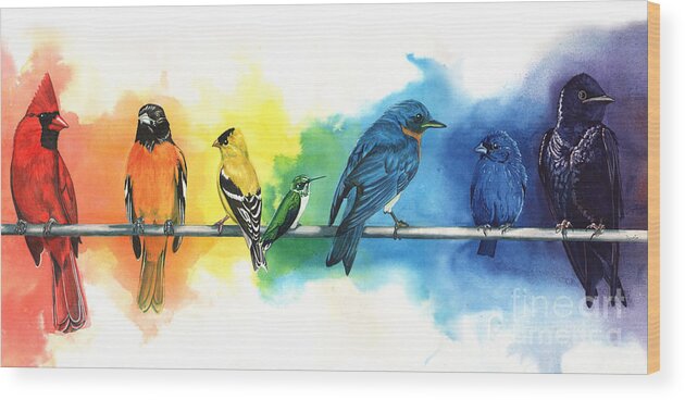 Rainbow Wood Print featuring the painting Rainbow Birds by Antony Galbraith