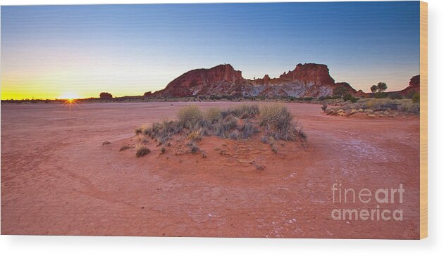 Rainbow Valley Sunrise Outback Landscape Central Australia Water Hole Northern Territory Australian Clay Pan Wood Print featuring the photograph Rainbow Valley sunrise by Bill Robinson