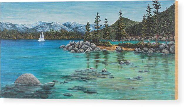 Landscape Wood Print featuring the painting Sand Harbor by Darice Machel McGuire