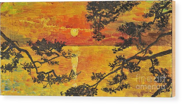 Sunset Wood Print featuring the painting Sunset For My Parents by Teresa Wegrzyn